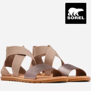 Sorel Ella II Ash Brown Metallic Leather Sandal SZ 9.5